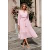 imagePRETTYGARDEN Womens Floral Print Boho Dress Long Sleeve Wrap V Neck Ruffle Belted ALine Flowy Maxi DressesPink