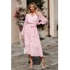 imagePRETTYGARDEN Womens Floral Print Boho Dress Long Sleeve Wrap V Neck Ruffle Belted ALine Flowy Maxi DressesPink
