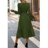 imagePRETTYGARDEN Womens Floral Print Boho Dress Long Sleeve Wrap V Neck Ruffle Belted ALine Flowy Maxi DressesSolid Army Green