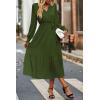 imagePRETTYGARDEN Womens Floral Print Boho Dress Long Sleeve Wrap V Neck Ruffle Belted ALine Flowy Maxi DressesSolid Army Green