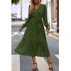 imagePRETTYGARDEN Womens Floral Print Boho Dress Long Sleeve Wrap V Neck Ruffle Belted ALine Flowy Maxi DressesSolid Army Green