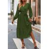 imagePRETTYGARDEN Womens Floral Print Boho Dress Long Sleeve Wrap V Neck Ruffle Belted ALine Flowy Maxi DressesSolid Army Green