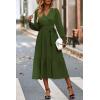 imagePRETTYGARDEN Womens Floral Print Boho Dress Long Sleeve Wrap V Neck Ruffle Belted ALine Flowy Maxi DressesSolid Army Green