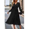 imagePRETTYGARDEN Womens Floral Print Boho Dress Long Sleeve Wrap V Neck Ruffle Belted ALine Flowy Maxi DressesSolid Black