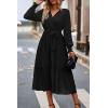 imagePRETTYGARDEN Womens Floral Print Boho Dress Long Sleeve Wrap V Neck Ruffle Belted ALine Flowy Maxi DressesSolid Black