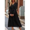 imagePRETTYGARDEN Womens Floral Print Boho Dress Long Sleeve Wrap V Neck Ruffle Belted ALine Flowy Maxi DressesSolid Black