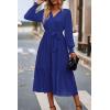 imagePRETTYGARDEN Womens Floral Print Boho Dress Long Sleeve Wrap V Neck Ruffle Belted ALine Flowy Maxi DressesSolid Blue