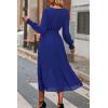 imagePRETTYGARDEN Womens Floral Print Boho Dress Long Sleeve Wrap V Neck Ruffle Belted ALine Flowy Maxi DressesSolid Blue
