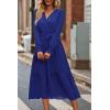 imagePRETTYGARDEN Womens Floral Print Boho Dress Long Sleeve Wrap V Neck Ruffle Belted ALine Flowy Maxi DressesSolid Blue