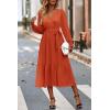 imagePRETTYGARDEN Womens Floral Print Boho Dress Long Sleeve Wrap V Neck Ruffle Belted ALine Flowy Maxi DressesSolid Brick Red