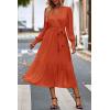 imagePRETTYGARDEN Womens Floral Print Boho Dress Long Sleeve Wrap V Neck Ruffle Belted ALine Flowy Maxi DressesSolid Brick Red