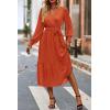 imagePRETTYGARDEN Womens Floral Print Boho Dress Long Sleeve Wrap V Neck Ruffle Belted ALine Flowy Maxi DressesSolid Brick Red