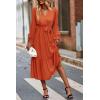 imagePRETTYGARDEN Womens Floral Print Boho Dress Long Sleeve Wrap V Neck Ruffle Belted ALine Flowy Maxi DressesSolid Brick Red