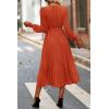 imagePRETTYGARDEN Womens Floral Print Boho Dress Long Sleeve Wrap V Neck Ruffle Belted ALine Flowy Maxi DressesSolid Brick Red