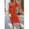 imagePRETTYGARDEN Womens Floral Print Boho Dress Long Sleeve Wrap V Neck Ruffle Belted ALine Flowy Maxi DressesSolid Brick Red
