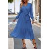imagePRETTYGARDEN Womens Floral Print Boho Dress Long Sleeve Wrap V Neck Ruffle Belted ALine Flowy Maxi DressesSolid Dark Bule