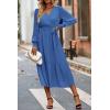 imagePRETTYGARDEN Womens Floral Print Boho Dress Long Sleeve Wrap V Neck Ruffle Belted ALine Flowy Maxi DressesSolid Dark Bule