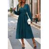 imagePRETTYGARDEN Womens Floral Print Boho Dress Long Sleeve Wrap V Neck Ruffle Belted ALine Flowy Maxi DressesSolid Lake Blue