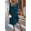 imagePRETTYGARDEN Womens Floral Print Boho Dress Long Sleeve Wrap V Neck Ruffle Belted ALine Flowy Maxi DressesSolid Lake Blue