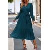 imagePRETTYGARDEN Womens Floral Print Boho Dress Long Sleeve Wrap V Neck Ruffle Belted ALine Flowy Maxi DressesSolid Lake Blue