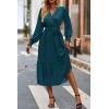 imagePRETTYGARDEN Womens Floral Print Boho Dress Long Sleeve Wrap V Neck Ruffle Belted ALine Flowy Maxi DressesSolid Lake Blue