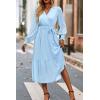imagePRETTYGARDEN Womens Floral Print Boho Dress Long Sleeve Wrap V Neck Ruffle Belted ALine Flowy Maxi DressesSolid Light Blue