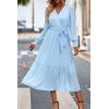 imagePRETTYGARDEN Womens Floral Print Boho Dress Long Sleeve Wrap V Neck Ruffle Belted ALine Flowy Maxi DressesSolid Light Blue