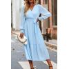 imagePRETTYGARDEN Womens Floral Print Boho Dress Long Sleeve Wrap V Neck Ruffle Belted ALine Flowy Maxi DressesSolid Light Blue