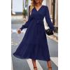 imagePRETTYGARDEN Womens Floral Print Boho Dress Long Sleeve Wrap V Neck Ruffle Belted ALine Flowy Maxi DressesSolid Navy