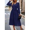 imagePRETTYGARDEN Womens Floral Print Boho Dress Long Sleeve Wrap V Neck Ruffle Belted ALine Flowy Maxi DressesSolid Navy