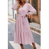 imagePRETTYGARDEN Womens Floral Print Boho Dress Long Sleeve Wrap V Neck Ruffle Belted ALine Flowy Maxi DressesSolid Pink