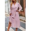 imagePRETTYGARDEN Womens Floral Print Boho Dress Long Sleeve Wrap V Neck Ruffle Belted ALine Flowy Maxi DressesSolid Pink