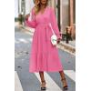 imagePRETTYGARDEN Womens Floral Print Boho Dress Long Sleeve Wrap V Neck Ruffle Belted ALine Flowy Maxi DressesSolid Rose Pink