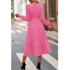 imagePRETTYGARDEN Womens Floral Print Boho Dress Long Sleeve Wrap V Neck Ruffle Belted ALine Flowy Maxi DressesSolid Rose Pink