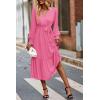 imagePRETTYGARDEN Womens Floral Print Boho Dress Long Sleeve Wrap V Neck Ruffle Belted ALine Flowy Maxi DressesSolid Rose Pink