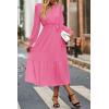 imagePRETTYGARDEN Womens Floral Print Boho Dress Long Sleeve Wrap V Neck Ruffle Belted ALine Flowy Maxi DressesSolid Rose Pink