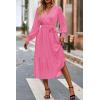 imagePRETTYGARDEN Womens Floral Print Boho Dress Long Sleeve Wrap V Neck Ruffle Belted ALine Flowy Maxi DressesSolid Rose Pink