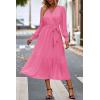 imagePRETTYGARDEN Womens Floral Print Boho Dress Long Sleeve Wrap V Neck Ruffle Belted ALine Flowy Maxi DressesSolid Rose Pink