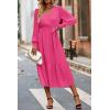 imagePRETTYGARDEN Womens Floral Print Boho Dress Long Sleeve Wrap V Neck Ruffle Belted ALine Flowy Maxi DressesSolid Rose Red