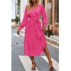 imagePRETTYGARDEN Womens Floral Print Boho Dress Long Sleeve Wrap V Neck Ruffle Belted ALine Flowy Maxi DressesSolid Rose Red
