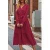 imagePRETTYGARDEN Womens Floral Print Boho Dress Long Sleeve Wrap V Neck Ruffle Belted ALine Flowy Maxi DressesSolid Wine Red