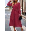 imagePRETTYGARDEN Womens Floral Print Boho Dress Long Sleeve Wrap V Neck Ruffle Belted ALine Flowy Maxi DressesSolid Wine Red