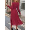 imagePRETTYGARDEN Womens Floral Print Boho Dress Long Sleeve Wrap V Neck Ruffle Belted ALine Flowy Maxi DressesSolid Wine Red