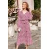 imagePRETTYGARDEN Womens Floral Print Boho Dress Long Sleeve Wrap V Neck Ruffle Belted ALine Flowy Maxi DressesWine Red