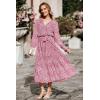 imagePRETTYGARDEN Womens Floral Print Boho Dress Long Sleeve Wrap V Neck Ruffle Belted ALine Flowy Maxi DressesWine Red