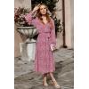 imagePRETTYGARDEN Womens Floral Print Boho Dress Long Sleeve Wrap V Neck Ruffle Belted ALine Flowy Maxi DressesWine Red