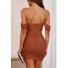 imagePRETTYGARDEN Womens Summer Mini Ruched Bodycon Dress Off Shoulder Sleeveless Cocktail Party Short Fitted DressCaramel