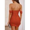 imagePRETTYGARDEN Womens Summer Mini Ruched Bodycon Dress Off Shoulder Sleeveless Cocktail Party Short Fitted DressRust Red