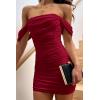 imagePRETTYGARDEN Womens Summer Mini Ruched Bodycon Dress Off Shoulder Sleeveless Cocktail Party Short Fitted DressWine Red