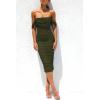 imagePRETTYGARDEN Womens Summer Off The Shoulder Ruched Bodycon Dresses Sleeveless Fitted Party Club Midi DressArmy Green